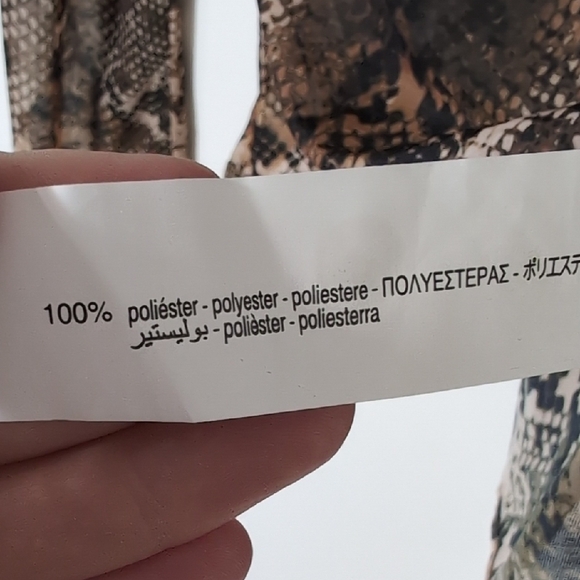 NWOT Zara | Snakeskin Brown and Black Long Sleeve Sheer Stretch Blouse Size S - Picture 6 of 7